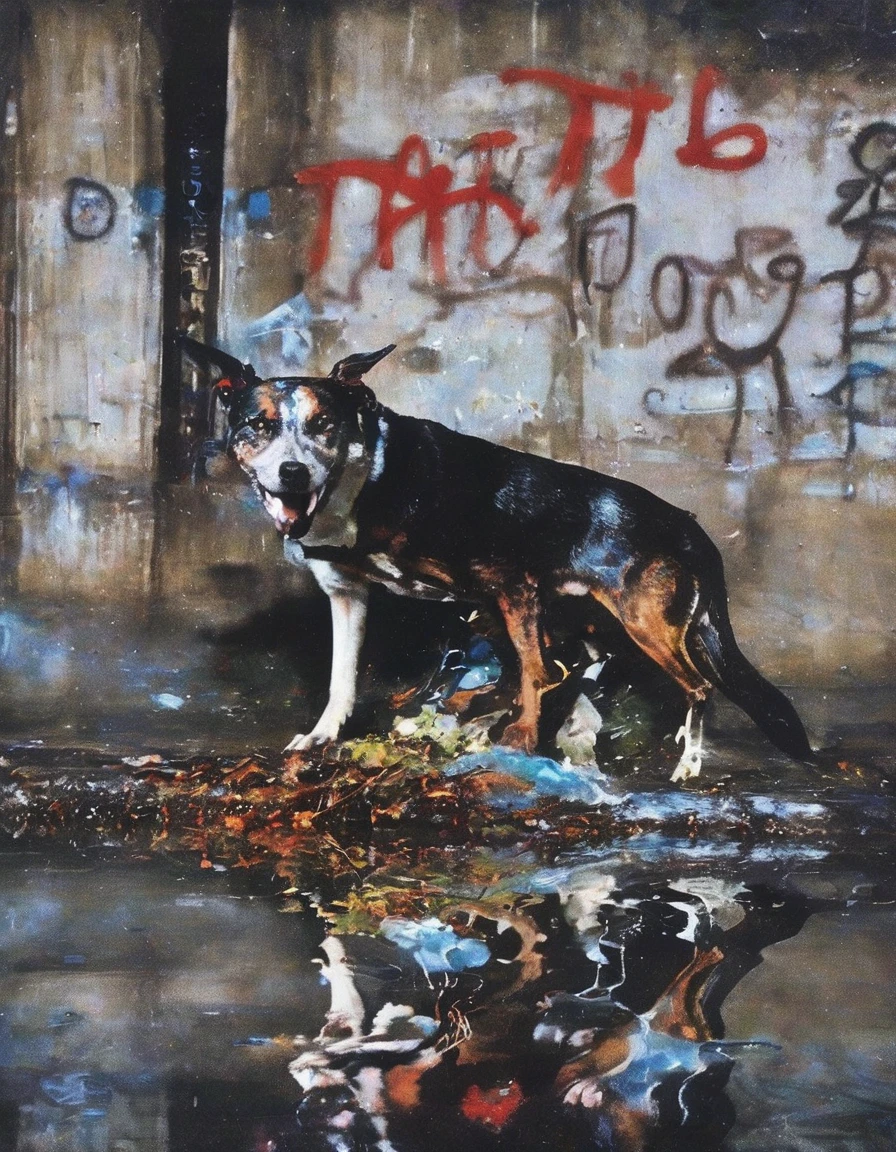 photo of dog with graffiti on it