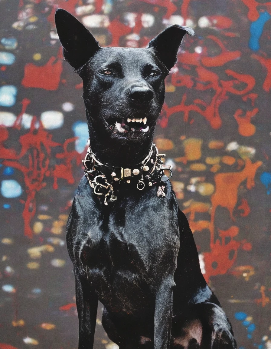 photo of dog with graffiti on it