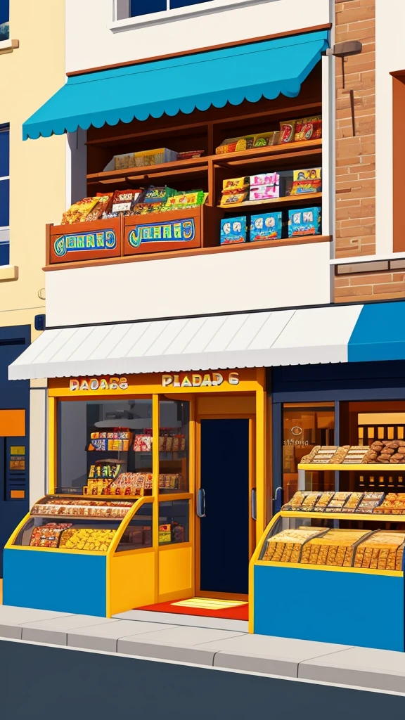 Generate a poster image of a snack shop in a simple style