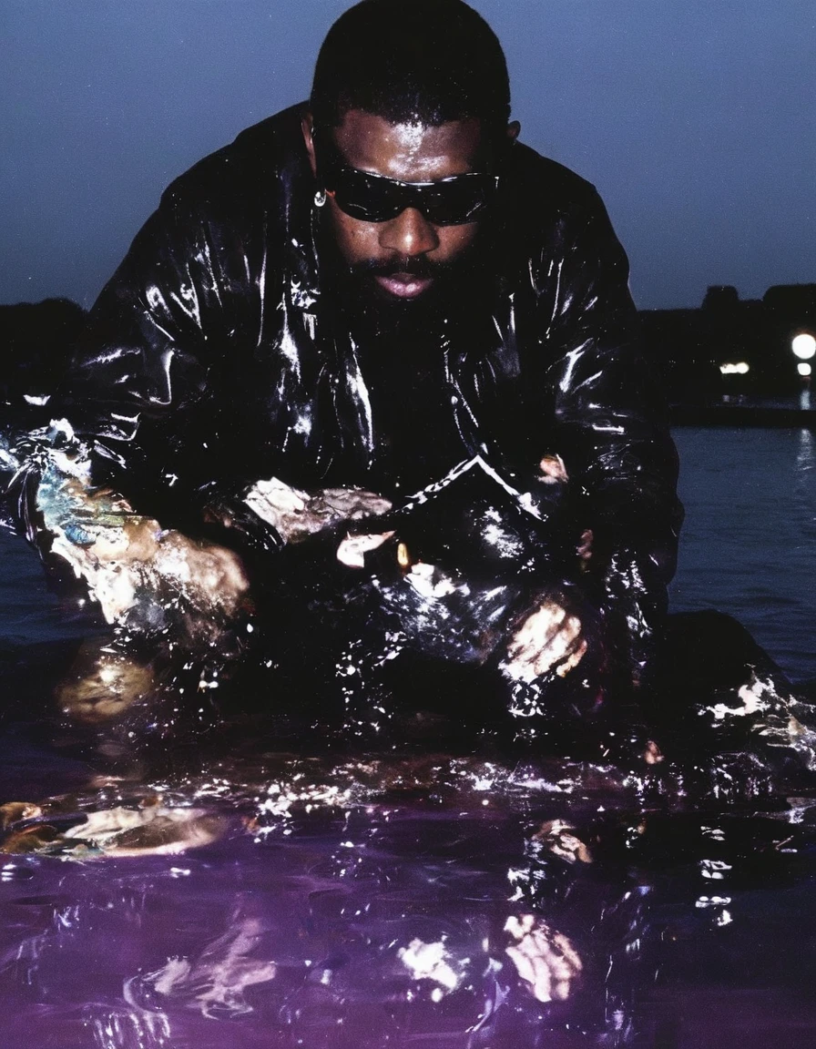 dj playing set in black water