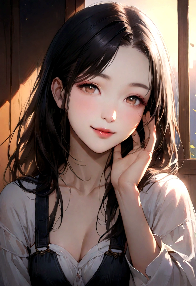 "Generate a realistic portrait of a beautiful 21-year-old Asian woman. She should have smooth, flawless skin, expressive eyes, and a gentle smile. Her hair should be long and sleek, framing her face elegantly. The setting should be natural and soft, enhancing her beauty. The overall image should be vibrant and lifelike, capturing her youthful radiance and elegance."