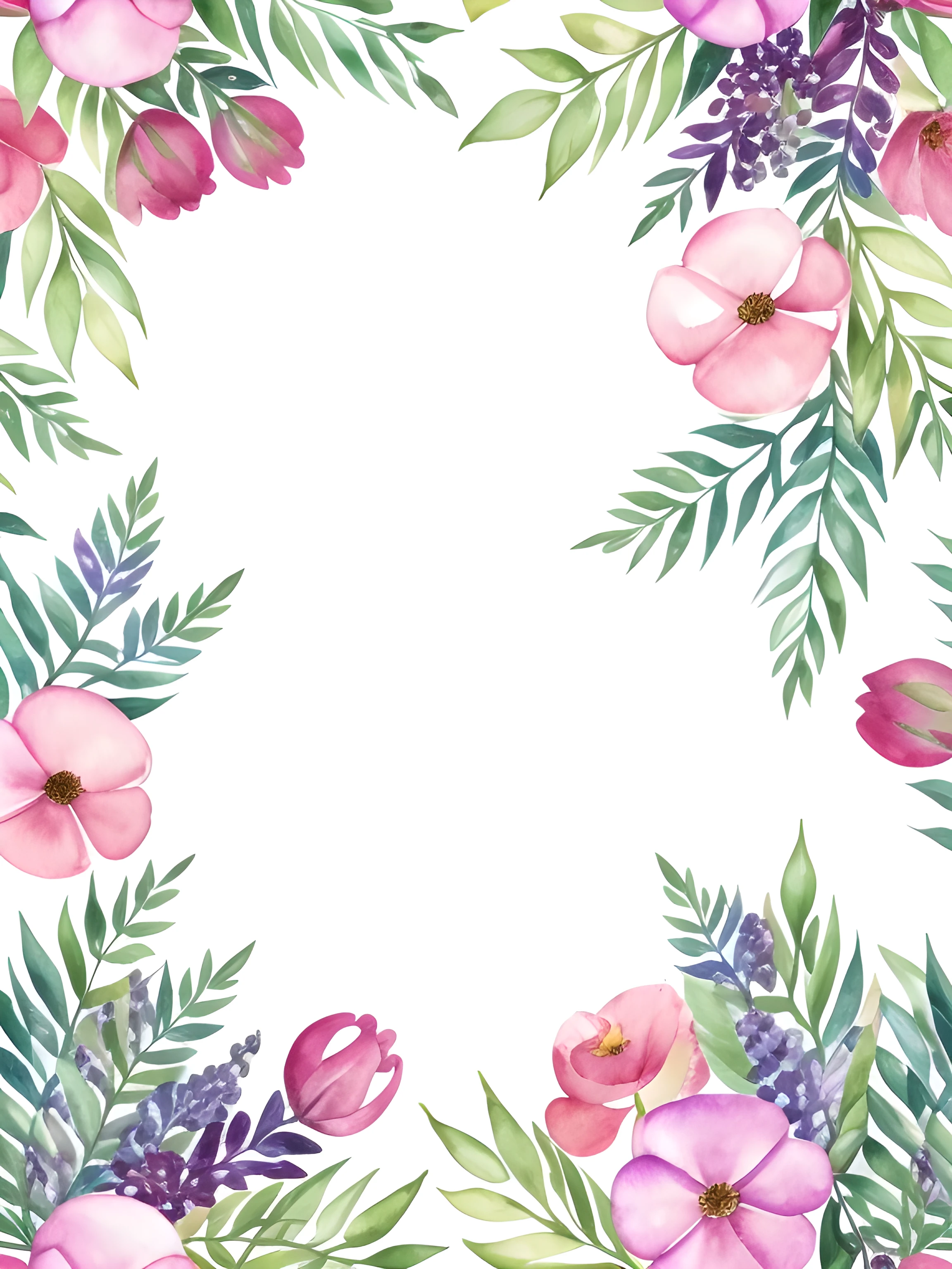 Watercolor pattern of beautiful flowers, berry, Ferns, foliage, Calming colors #3b4195 Color background. Watercolor paper texture.