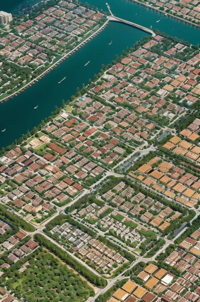 A plan of a sustainable neighborhood from the top view