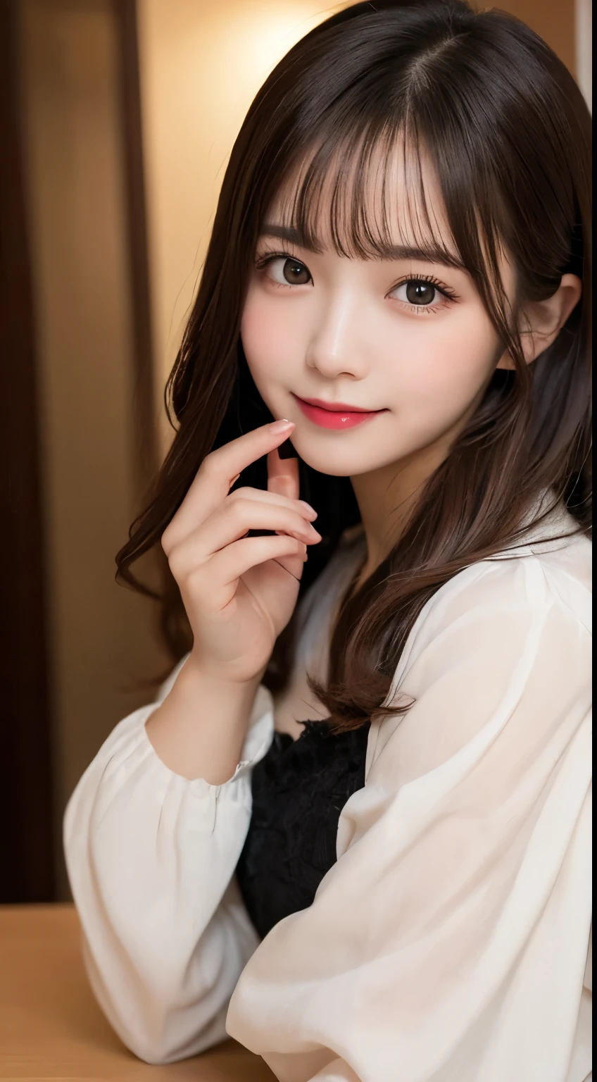 Tabletop, Highest quality, shape, Very detailed, finely, High resolution, 8k wallpaper, 完璧なダイナミックな構shape, Beautiful and exquisite,ランダムなcute髪,,Natural color lip, Bold sexy pose,smile、20-year-old girl、cute、Looking into the camera,Always blur the background,Perfect and beautiful face,Slim face and figure,Big eyes、Putting on gal makeup,Small face,Shooting from below、Blurred Background,Elegant feminine face、smile、Actual Photos、Adult Lolita Fashion
