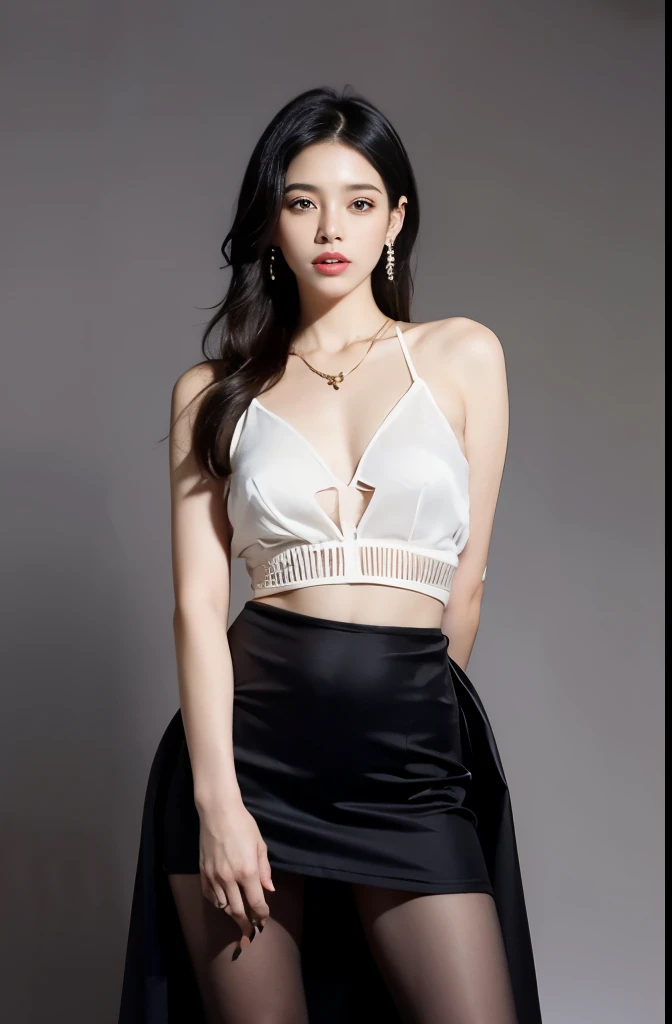(masterpiece:1.3), (8 thousand, realistic, RAW photos, best quality: 1.4), (1 woman),(sheer silk blouse), (short skirt), (양 다리에 짙은색 realistic 팬티 스타킹 신고), (wearing Very sexy transparent Ultra-realistic thighhighs),  (Wearing high heels on both feet), (Wearing high heels on both feet), (full body shot), (Beautiful makeover), (realistic이고 매우 아름다운 얼굴),  (long eyelashes), (double eyelid), (realistic이고 섬세한 아름다운 눈), (big bust) , (Strong body through exercise), (beautiful abs), (Beautiful heaps), (tall), (really beautiful body), (black hair. parted, long hair:1.3), (아름다운 parted스타일), (beautiful skin), (ultra high resolution),  (golden ratio), (realistic 길고 아름다운 두 다리), (realistic and beautiful arms), (necklace), (earring),(beautiful nails manicure), (So beautiful and sexy)