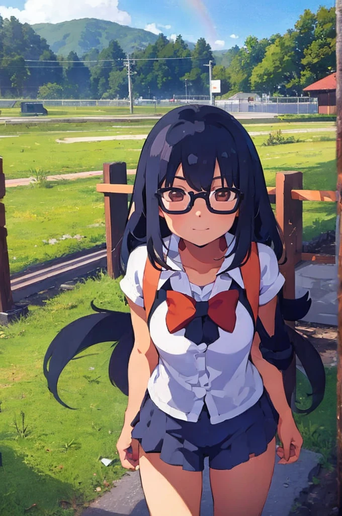 Gifu Station, boy, Black Hair, Wolf Cut, Glasses, sunny, rainbow