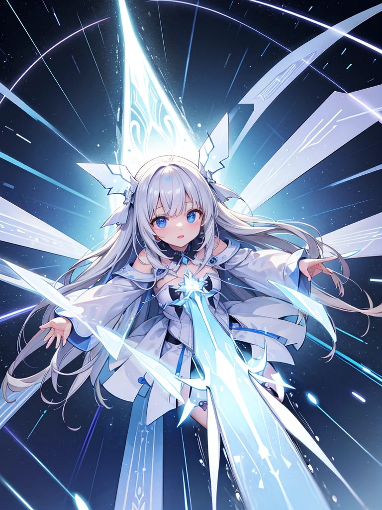 white arc shaped lights raining down 