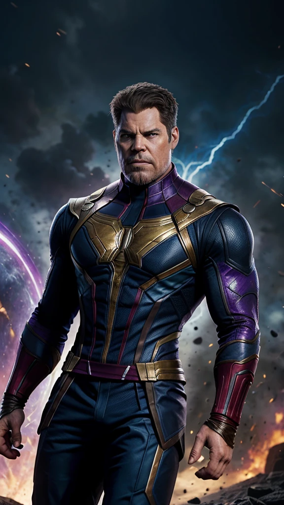 Angry thanos (marvel characters) in suit.