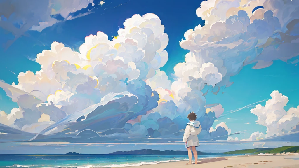 ### Prompt for Generating Flawless Illustration:
"Generate an illustration of a man standing along a serene coastline under the sunlight. Behind him, cumulus clouds fill the summer sky, which stretches high and blue. His expression reflects tranquility and a profound connection with nature, creating a harmonious scene."
### Anime-style Thumbnail for YouTube:
"Create an anime-style illustration for a YouTube thumbnail depicting a man gazing at a summer sea. Behind him, cumulus clouds float in a vast, clear sky. He stands with a poignant expression, evoking a sense of melancholy."
### Negative Prompt:
"Generate an illustration where a man is facing away from the viewer, looking out at a tranquil summer sea. The sky above features cumulus clouds against a high, summer-blue backdrop, conveying a deep sense of loneliness and melancholy."