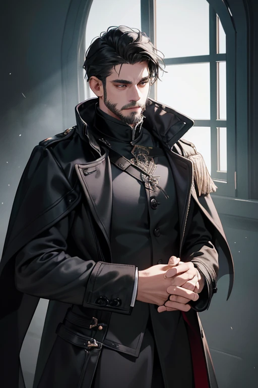 ung boy, foto de cowboy de re8dfield, Barba, facial hair, black greatcoat, high collar, volumetric lighting, best qualityer, work of art, details Intricate, tone mapping, sharp focus, hyper detailled, trends on artstation, gazing at viewer, realisitic