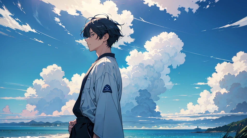 ### Prompt for Generating Flawless Illustration:
"Generate an illustration of a man standing along a serene coastline under the sunlight. Behind him, cumulus clouds fill the summer sky, which stretches high and blue. His expression reflects tranquility and a profound connection with nature, creating a harmonious scene."

### Anime-style Thumbnail for YouTube:
"Create an anime-style illustration for a YouTube thumbnail depicting a man gazing at a summer sea. Behind him, cumulus clouds float in a vast, clear sky. He stands with a poignant expression, evoking a sense of melancholy."

### Negative Prompt:
"Generate an illustration where a man is facing away from the viewer, looking out at a tranquil summer sea. The sky above features cumulus clouds against a high, summer-blue backdrop, conveying a deep sense of loneliness and melancholy."