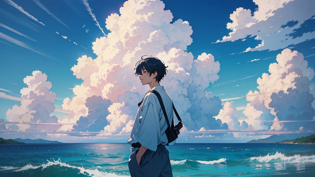 ### Prompt for Generating Flawless Illustration:
"Generate an illustration of a man standing along a serene coastline under the sunlight. Behind him, cumulus clouds fill the summer sky, which stretches high and blue. His expression reflects tranquility and a profound connection with nature, creating a harmonious scene."

### Anime-style Thumbnail for YouTube:
"Create an anime-style illustration for a YouTube thumbnail depicting a man gazing at a summer sea. Behind him, cumulus clouds float in a vast, clear sky. He stands with a poignant expression, evoking a sense of melancholy."

### Negative Prompt:
"Generate an illustration where a man is facing away from the viewer, looking out at a tranquil summer sea. The sky above features cumulus clouds against a high, summer-blue backdrop, conveying a deep sense of loneliness and melancholy."