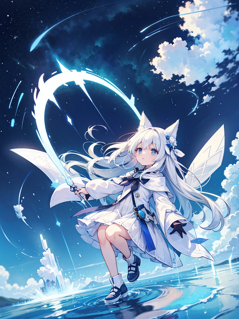white arcs raining down from the sky, no people