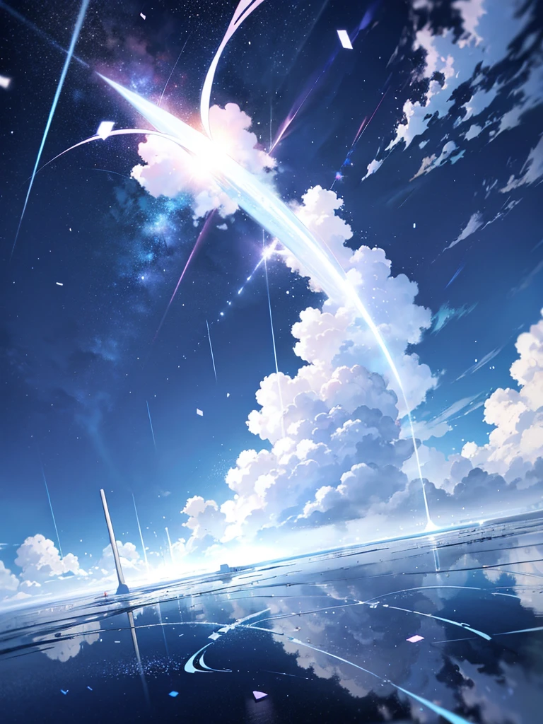 white arcs raining down from the sky, no people