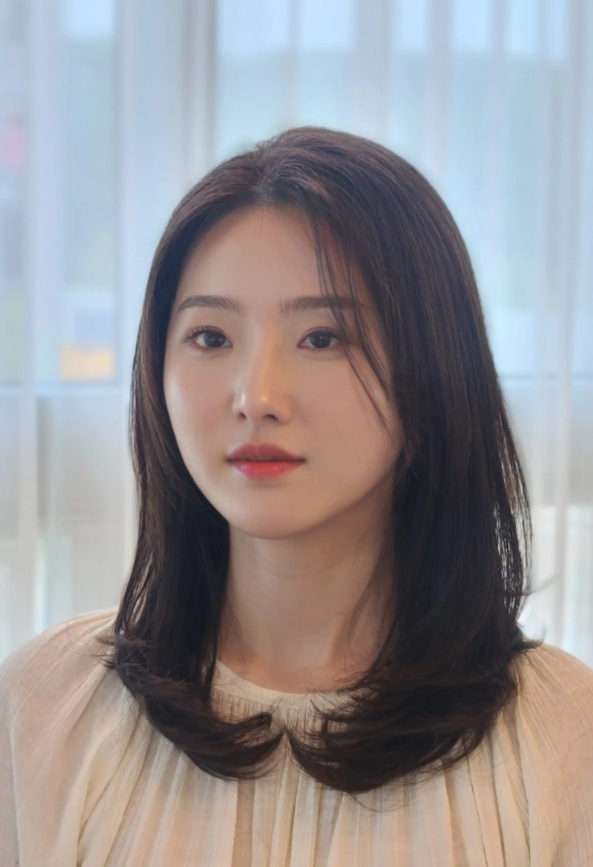 Best Quality, 8k, Masterpiece, (Portrait: 1.3), (photo realistic:1.4), (hyper realistic:1.4), Sharp Focus, looking at viewer, (smoother lighting:1.1), (increase cinematic lighting quality:0.9), realistic lighting, backlighting, light on face, ray trace, (brightening light:1.2), (Increase quality:1.4), sharp detail, (best quality real texture skin:1.4), finely detailed eyes, black_eyes, finely detailed face, 25 year old Korean woman
