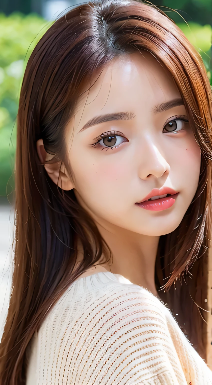 Random pose、Highest quality、Ultra-high resolution、(Photorealistic:1.5)、1 girl、sweater、(Brown Hair:1.2)、(Big Breasts:1.2)、Ancient Minjia、View your viewers、Close-up、Esbian all over、Bad Eyes