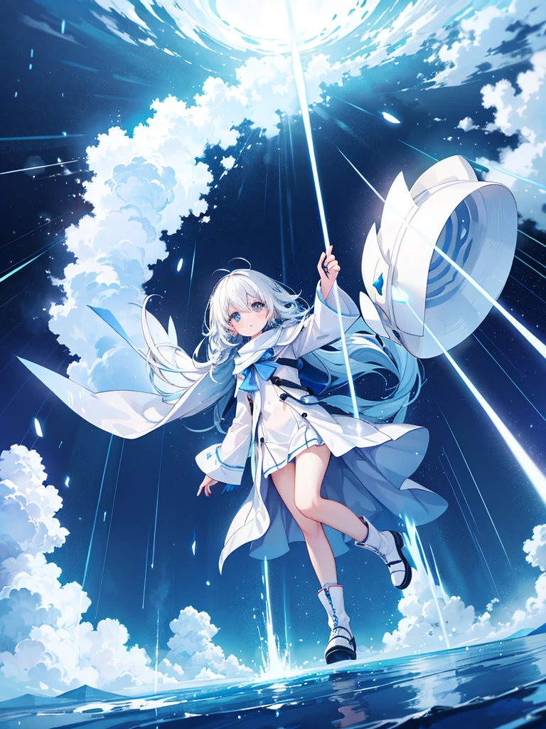 white arcs raining down from the sky, no people