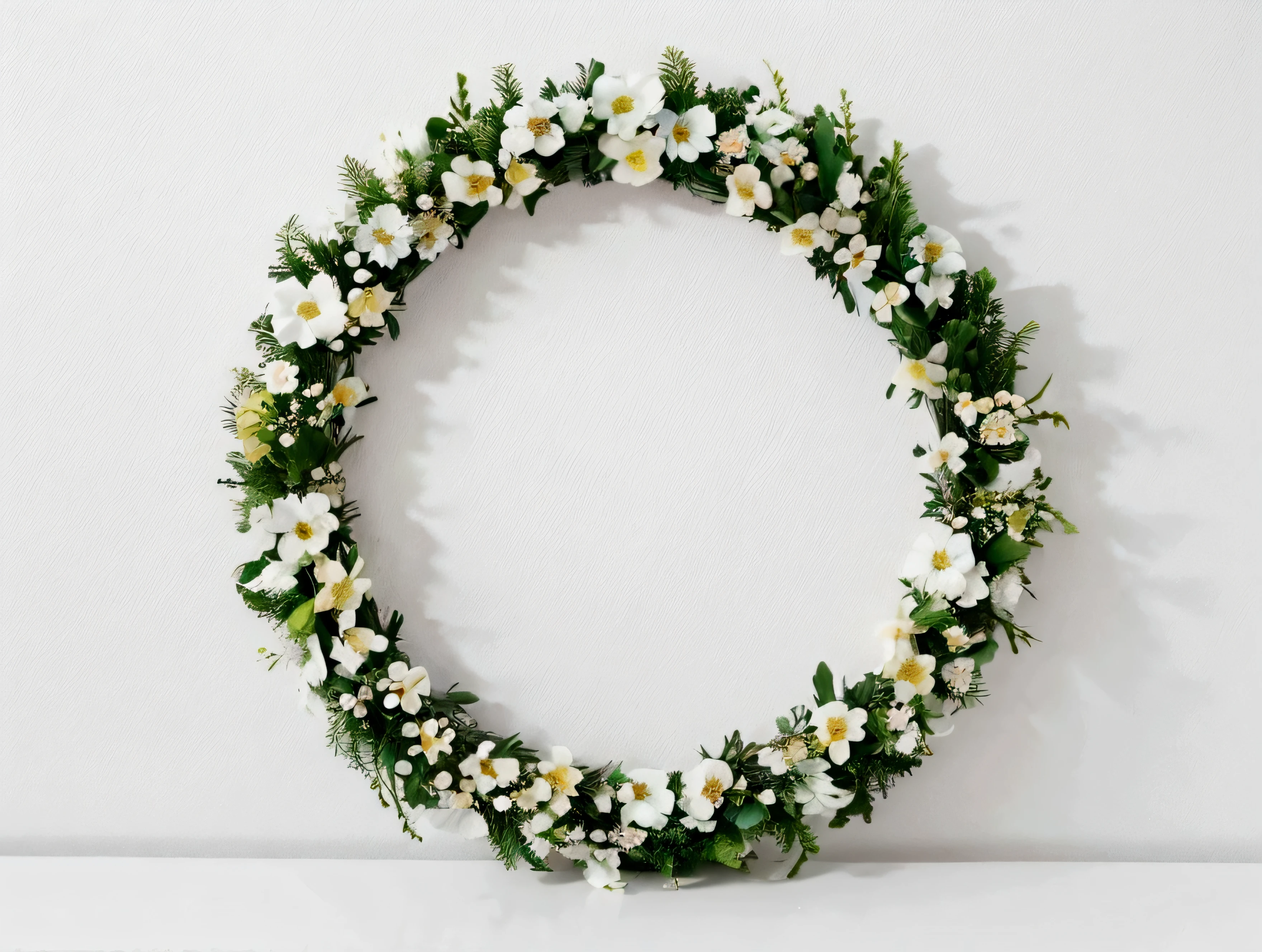 White background,a wreath, Made of flowers, Perfect minimalist composition, , elegant composition, Beautiful composition 3-d 4k, Background still life photo