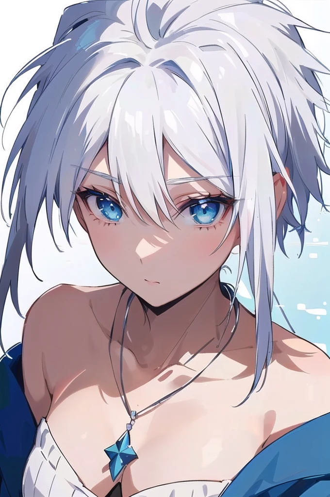 a close up of a woman with white hair and blue eyes, white haired, perfect white haired girl, girl with short white hair, girl with white hair, white-haired, tall anime guy with blue eyes, female anime character, white haired lady, white haired deity, male anime character, silver haired, anime character, hajime yatate