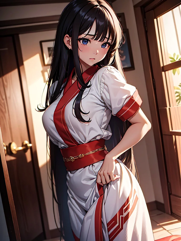 (masterpiece、top-quality、hight resolution、Unity 8k Wallpaper、extremely details CG:1), The prostitute's sister happens to witness the boy masturbating and says, "Oh my God..." She does not scold him, but rather says, "You were masturbating on me...?" She is conveying the subtle message, "You want me...? Her demeanor shows a calm and understanding approach, implicitly asking, "Do you want me to teach you about real sex?" she implicitly asks. In a secluded private room, we capture a moment of her gentle seduction.