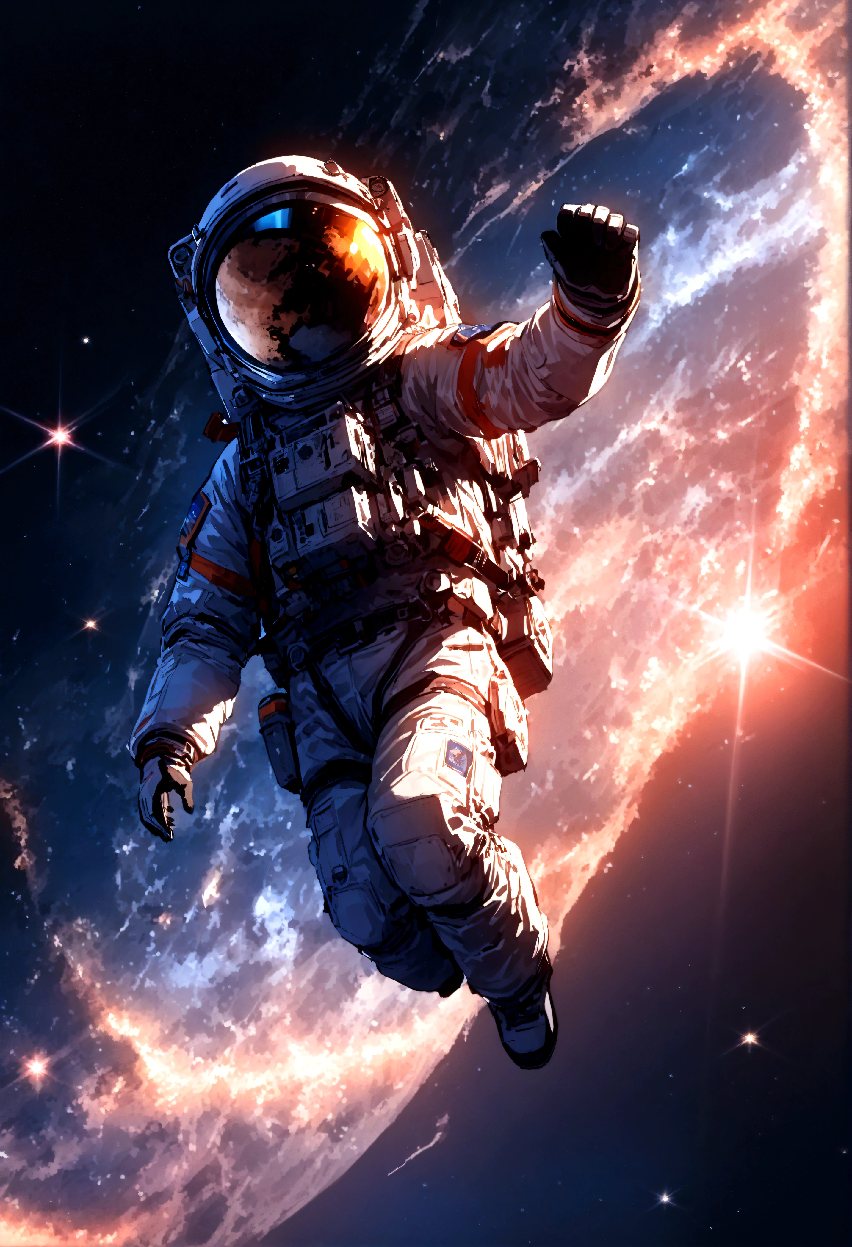 quality\(8k,wallpaper of extremely detailed CG unit, ​masterpiece,hight resolution,top-quality,top-quality real texture skin,hyper realisitic,increase the resolution,RAW photos,best qualtiy,highly detailed,the wallpaper,cinematic lighting,ray trace,golden ratio\), BREAK ,(many astronauts:1.5),many astronauts\(wearing spacesuit\) are playing soccer at moon,background\(earth\((beautiful,blue:1.4)\),the galaxy\(dark,beautiful,beautiful stars,beautiful nebureu\)\),dynamic pose, dynamic angle