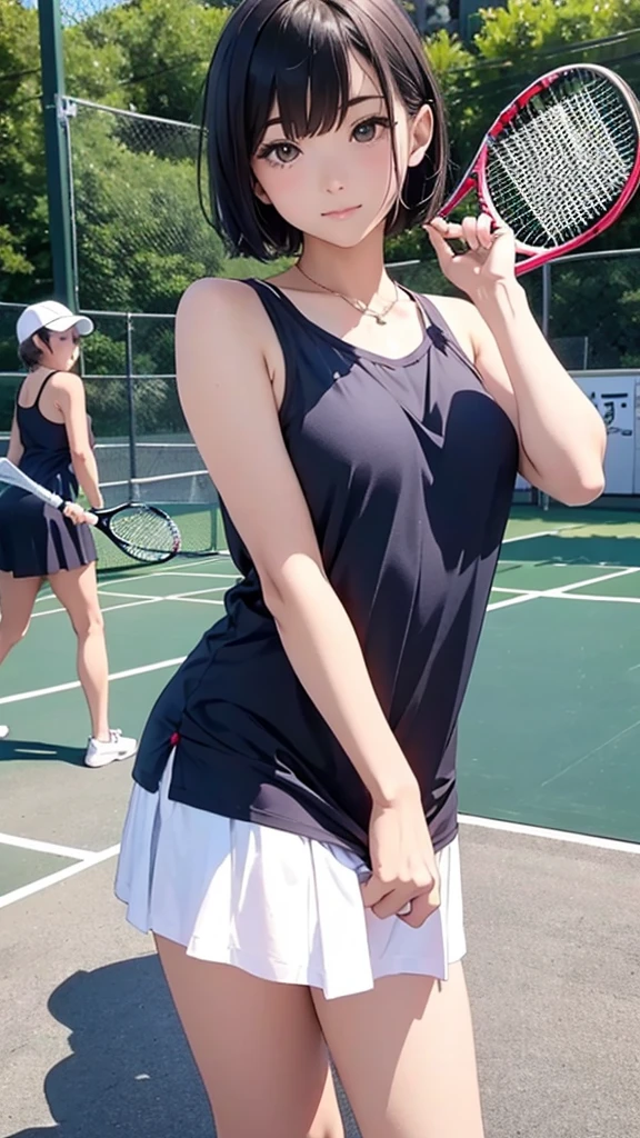 Japanese、woman、Short Hair、Camisole dress、Tennis Player