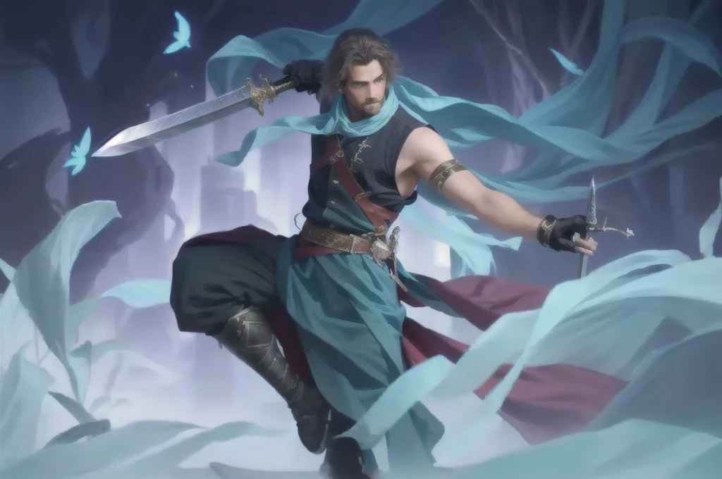a man with a sword in his hand and a sword in his hand, realistic