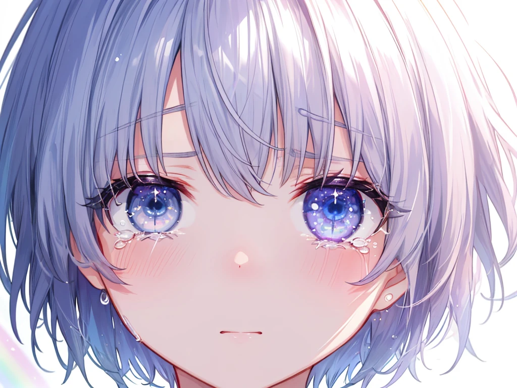 (((Extreme close-up　tears　Face of despair)))　((輝くtears　Rainbow Eyes　Short Hair　Receiving the light　Rainbow light))　(Shining Edge)