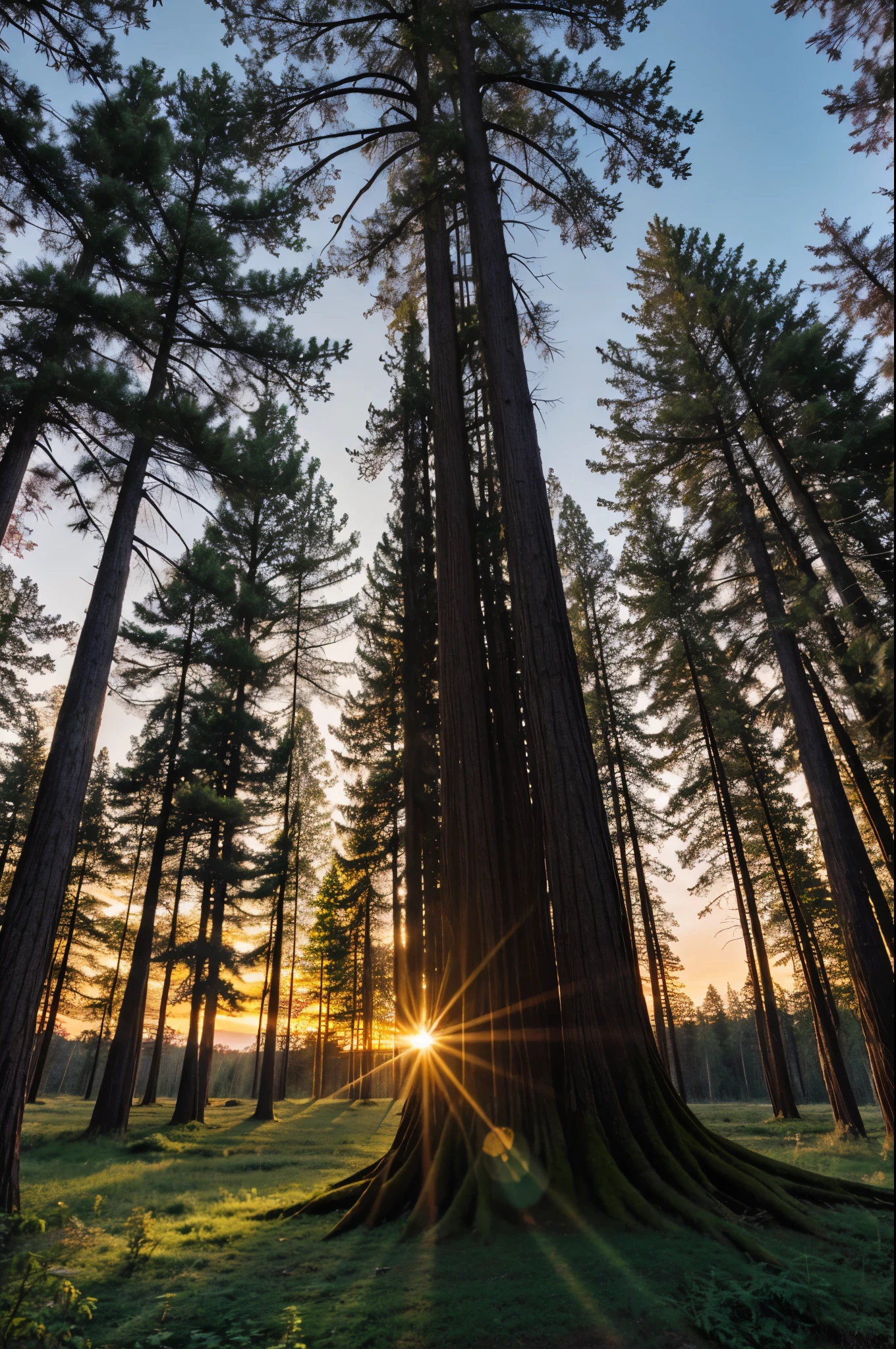 Sunrises on tall tree in the forest