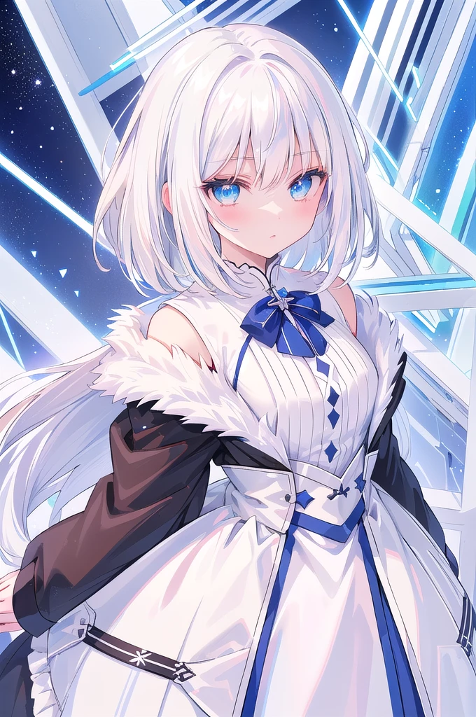 a close up of a woman with white hair and blue eyes, white haired, perfect white haired girl, girl with short white hair, girl with white hair, white-haired, tall anime guy with blue eyes, female anime character, white haired lady, white haired deity, male anime character, silver haired, anime character, hajime yatate