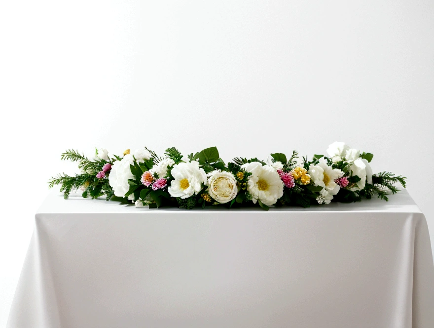 White background,a wreath, Made of flowers, Perfect minimalist composition, , elegant composition, Beautiful composition 3-d 4k, Background still life photo