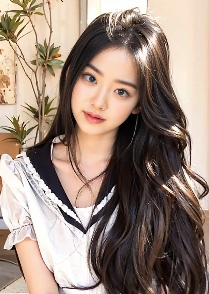 Masterpiece, Top Quality, Illustration, Super Detailed, Finely Detailed, High Resolution, 8k Wallpaper, Perfect Dynamic Composition, Beautifully Detailed Eyes, ta in the Galaxy, Floating in Outer Space, Frilly Skirt, ( Black hair 1.2), (huge breasts: 1.1), cleavage, nice pose, sneers, outer space, 18 year old girl, nice, (cute: 1.3), (beautiful: 1.5), sexy looking at camera shot, sideways glance, glare, moody, downer, cool, boyish, looking sleepy, smile, portrait,