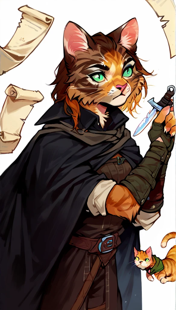 score_9, score_8_up, score_7_up, (clear simple background, white background, paper scroll background),
 ((cat), anthro, solo, female, (closeup portrait, focus on face), (holding dagger, assassin, rogue), ((wearing dark robe, cape)), (cat fur)), beautiful