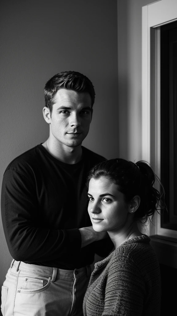 Couple,White people,Black and white photography,young,Home