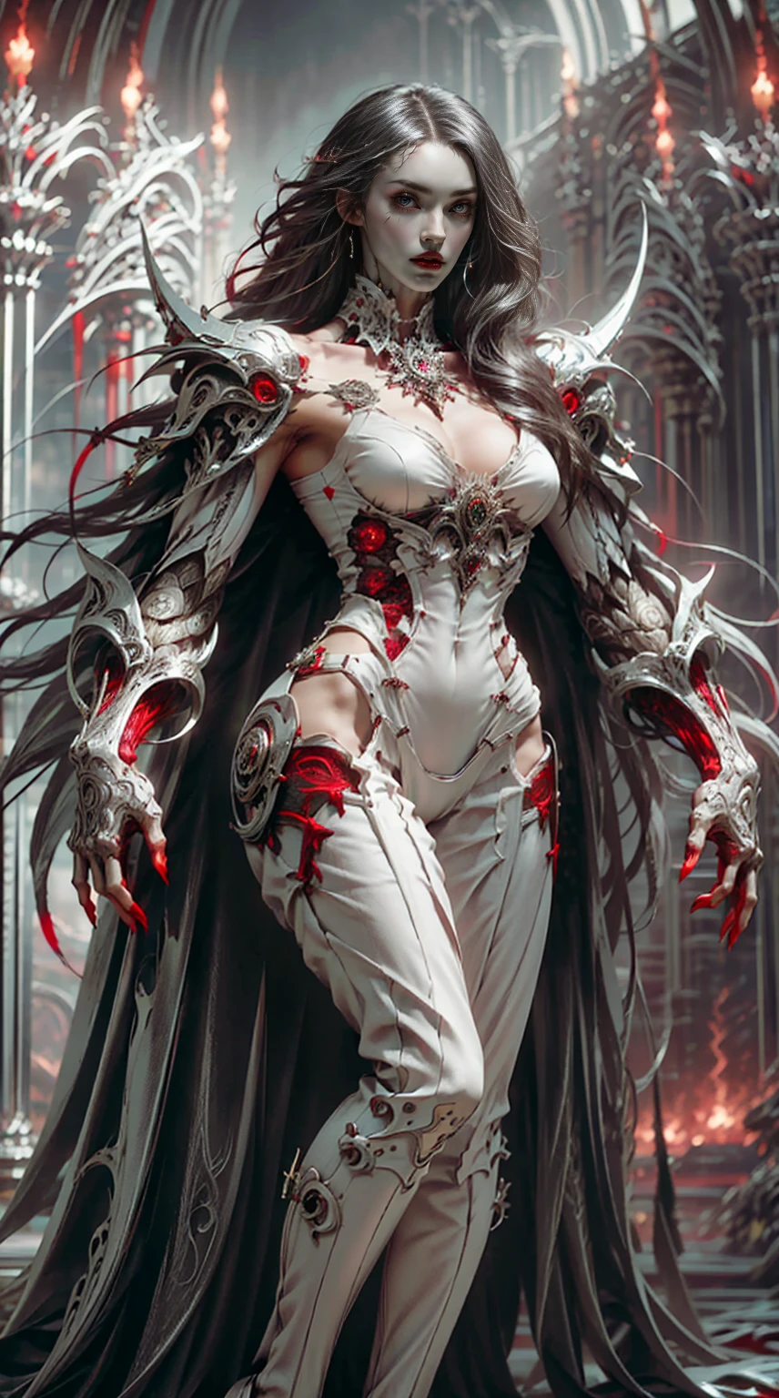 (((megan fox))), (masterpiece:1.1), (best quality:1.1), ((full body view:1.25)), (ornate:1.1), (red and black coloring:1.26), BREAK, (horror:1.0), (esoteric:1.1), (solo:1.4), (dynamic angle:1.0), (cowboy shot:1.0), (woman:1.1),(very muscular bodybuilder girl:1.25), (huge upper body:1.25), (narrow hips:1.0), long hair, (gothic intricate vampiric armor:1.25), (gauntlets:1.0), (shoulder armor:1.1), ((tarot style frame:1.25)), (glowing red eyes:1.25), (huge muscular arms:1.5,) thin legs, Realistic, Very detailed face and eyes, masterpiece