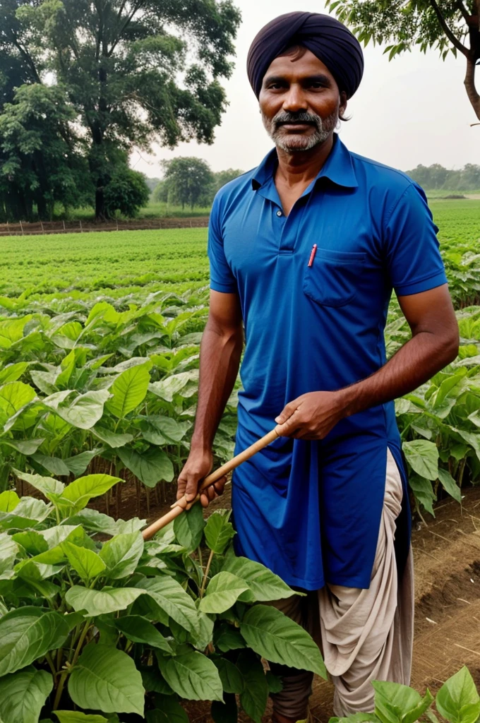 The Indian farmer doing farming on his field