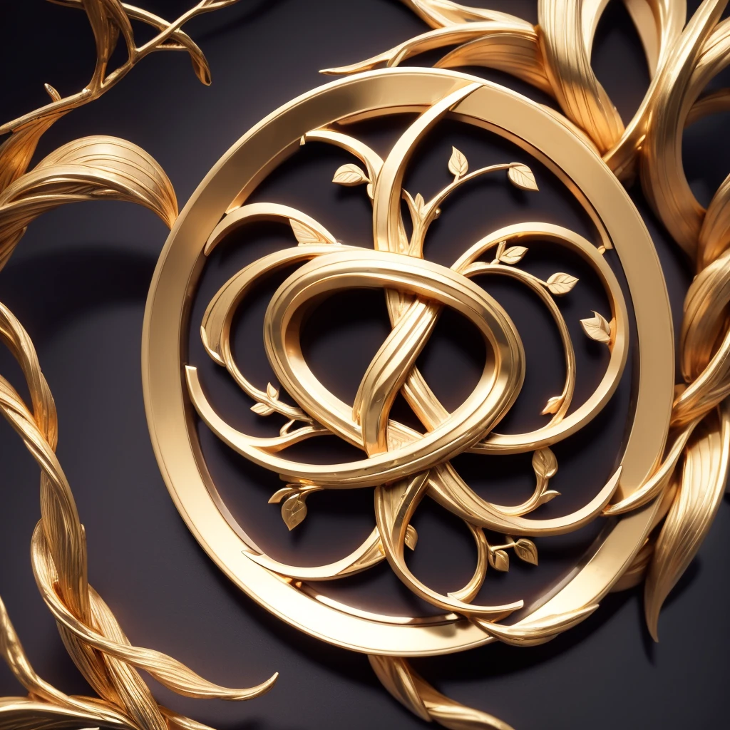 Very fine medallion made from gold. Norman's viking type infinity knot symbol in general with three of life with bright branches and the same size dark root branches of the same three in all komposition. Simetric. All detales in the shape of shield. Very fine picture. 8k. Canon mirrorglass lense. Light cinematic strong from up.