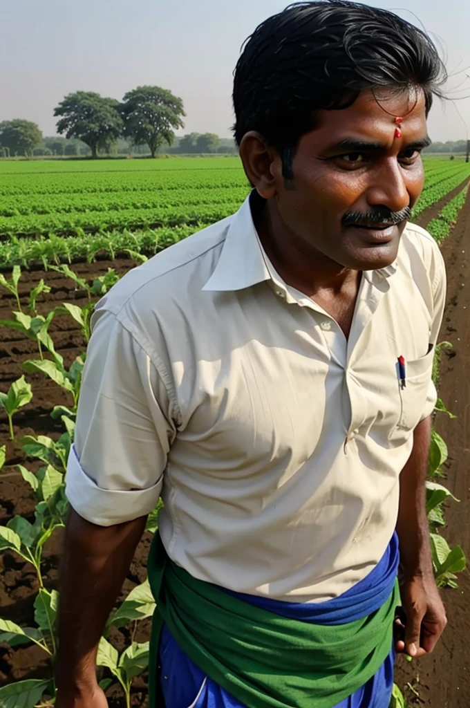 Generate a video Indian farmer doing farming in his field
