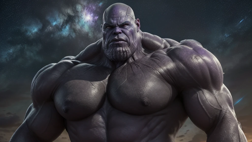 a majestic powerful thanos from marvel universe, the ultimate god of gods, radiating cosmic energy and supreme authority, awe-inspiring presence, towering over the universe, unmatched strength divine magnitude, extremely detailed face, hyperrealistic, cinematic lighting, dramatic chiaroscuro, epic scale, moody dramatic colors, glowing cosmic energy, godlike power, penetrating gaze, jaw-dropping, (best quality,4k,8k,highres,masterpiece:1.2),ultra-detailed,(realistic,photorealistic,photo-realistic:1.37)