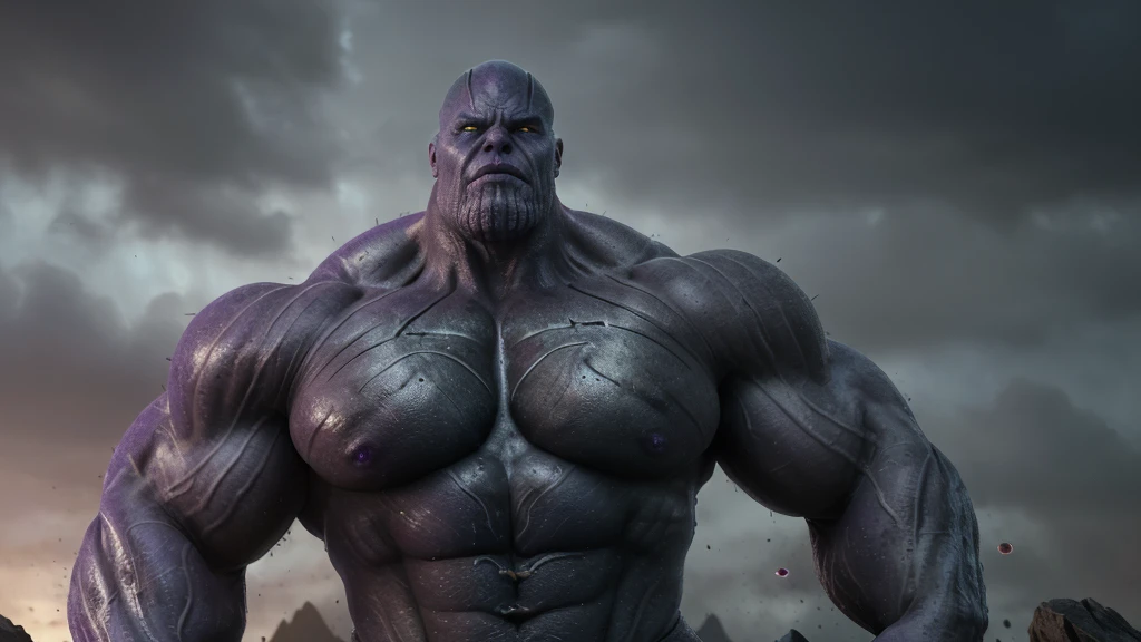 a majestic powerful thanos from marvel universe, the ultimate god of gods, radiating cosmic energy and supreme authority, awe-inspiring presence, towering over the universe, unmatched strength divine magnitude, extremely detailed face, hyperrealistic, cinematic lighting, dramatic chiaroscuro, epic scale, moody dramatic colors, glowing cosmic energy, godlike power, penetrating gaze, jaw-dropping, (best quality,4k,8k,highres,masterpiece:1.2),ultra-detailed,(realistic,photorealistic,photo-realistic:1.37)