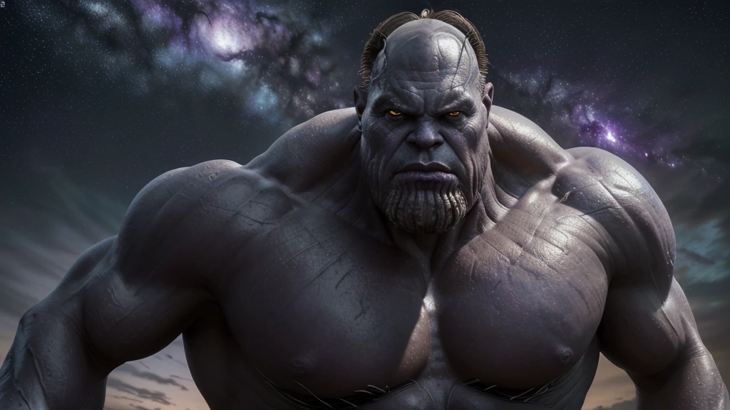 a majestic powerful thanos from marvel universe, the ultimate god of gods, radiating cosmic energy and supreme authority, awe-inspiring presence, towering over the universe, unmatched strength divine magnitude, extremely detailed face, hyperrealistic, cinematic lighting, dramatic chiaroscuro, epic scale, moody dramatic colors, glowing cosmic energy, godlike power, penetrating gaze, jaw-dropping, (best quality,4k,8k,highres,masterpiece:1.2),ultra-detailed,(realistic,photorealistic,photo-realistic:1.37)