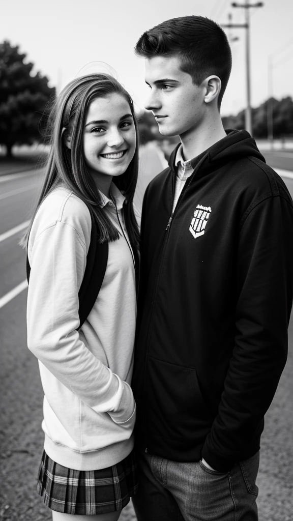 Couple,high school student,White people,Black and white photography,young