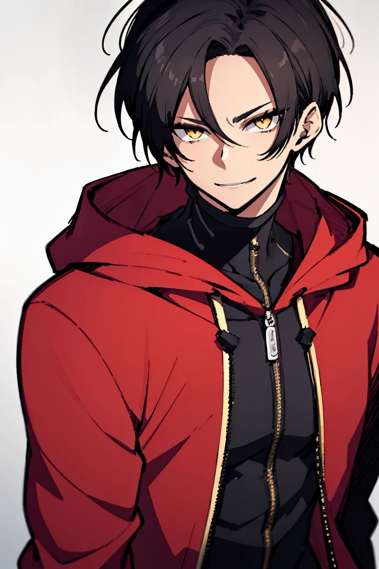 hui xiyi, rekkyou sensen, rekkyo sensen, black hair, yellow eyes, boy, male, hoodies, (red hoodies:1.25)