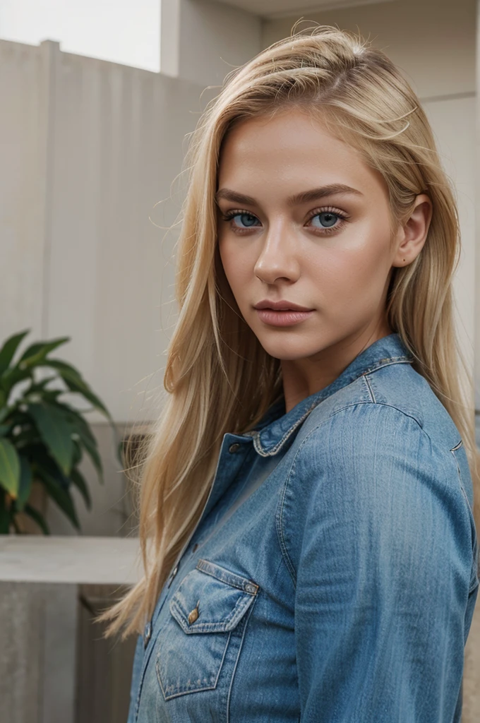 A realistic photo of a beautiful rusian woman,Blonde hair,jean,influencer on Instagram
