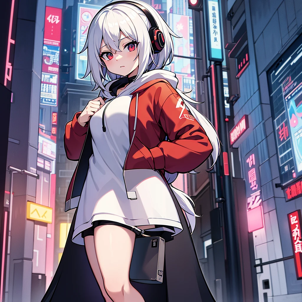 White-haired anime girl in a red jacket posing in front of a building, Anime style 4 k, Cyberpunk anime girl wearing a hoodie, Azur route style, Popular on cgstation, Bad guy anime 8k, best anime 4k konachan wallpaper, Anime style. 8K, Popular on cgstation内容, 4k anime wallpaper, Digital Cyberpunk Anime Art, Anime Wallpaper 4K