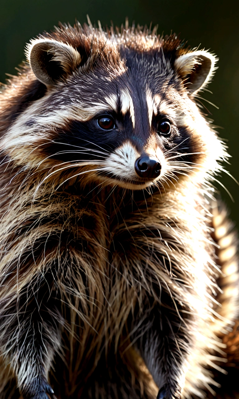 A raccoon with long hair on its head，Mysterious Creatures, shrike, (best quality，4K，8K，High level，masterpiece：1.2），Ultra Detailed，（lifelike，Photo real，Photo real：1.37），Highly detailed animals，Complex patterns，Realistic lighting，Fantasy Creatures