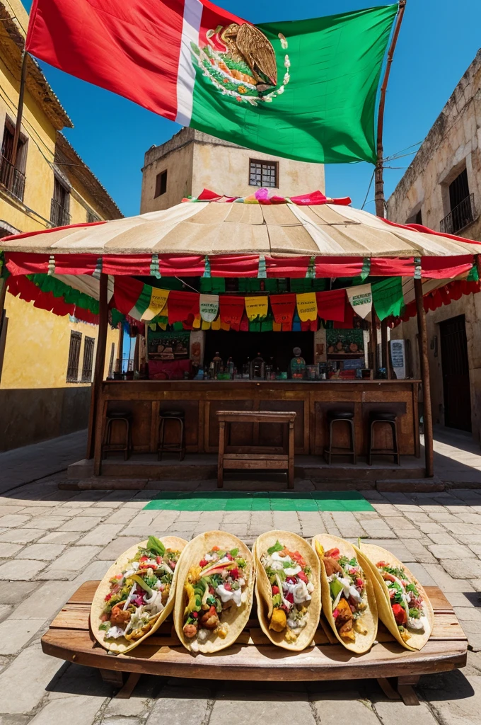 Which country is famous for tacos and fiestas? Photo Prompt: A picture of a Mexican flag. Quiz photo