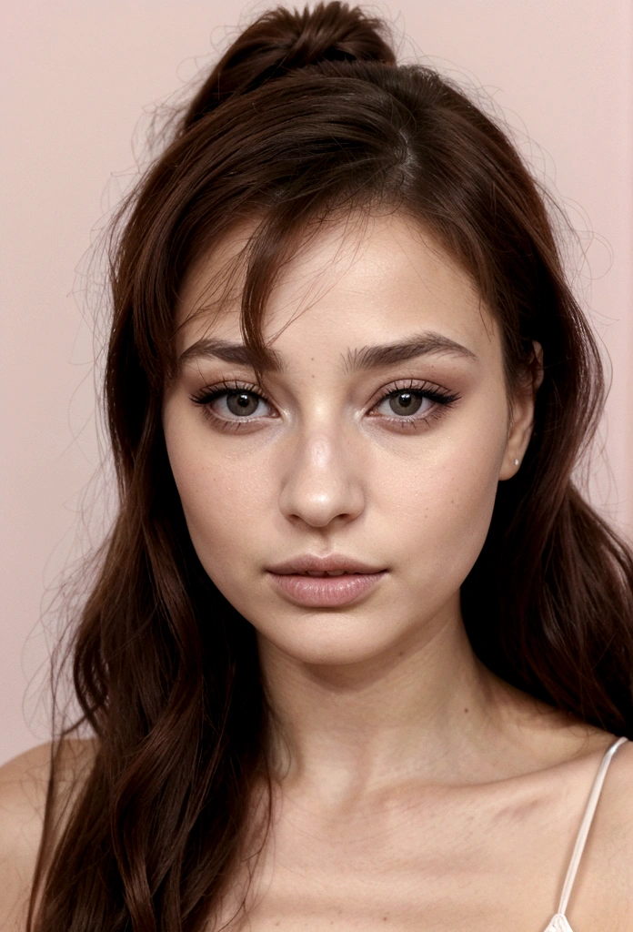 arafed femme pleinement ,  italiene fille sexy aux yeux marrons, ultra réaliste, Méticuleusement détaillé, Portrait de Sophie Mudd, cheveux bruns et grands yeux, Photo d’une femme debout dans le club, violette myers, sans maquillage, maquillage naturel, regarder directement la caméra, visage avec artgram, maquillage subtil, 