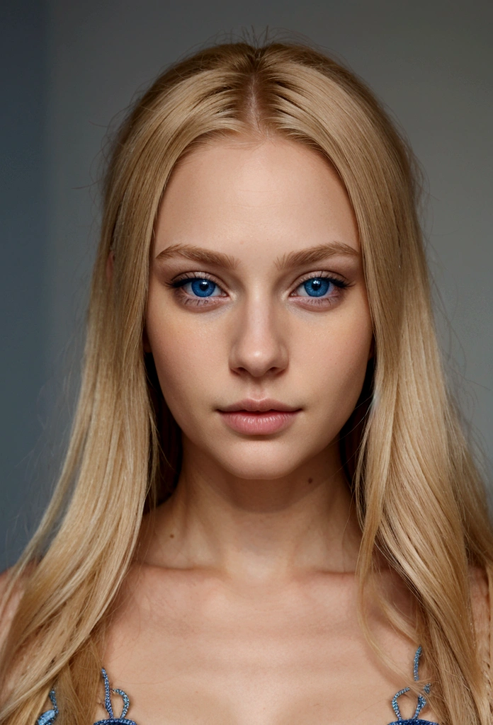 very realistic blonde woman blue eyes