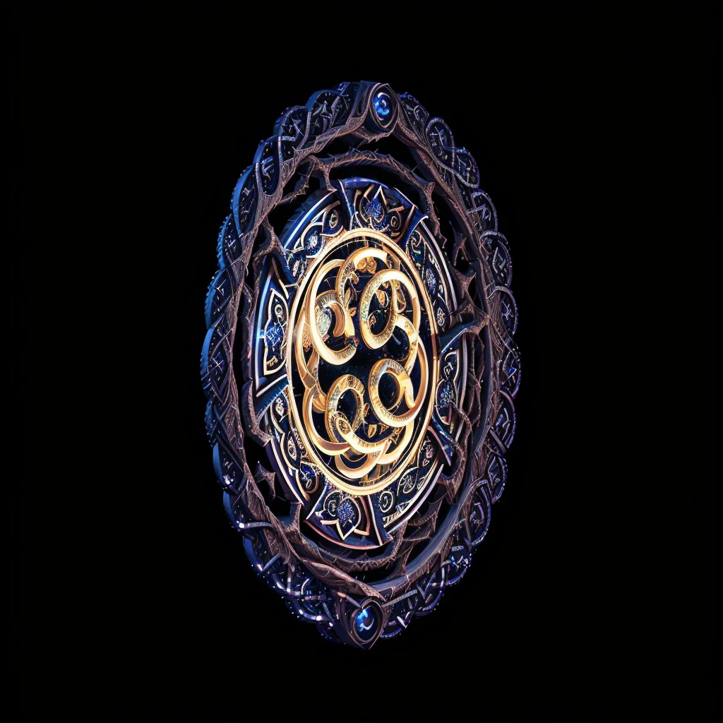 a close up of a circular design with a black background, celtic art style, celtic art, celtic knot, celtic symbols, celtic knots, 3 d celtic knot, crystaline celtic, celtic fantasy art, celtic designs, celtic golden symbols, dark but detailed digital art, celtic culture, celtic norse frankish, detailed digital artwork, intricate arcane wiccan designs. Very fine medallion made from gold. Norman's viking type infinity knot symbol in general with three of life with bright branches and the same size dark root branches of the same three in all komposition. Simetric. All detales in the shape of shield. Very fine picture. 8k. Canon mirrorglass lense. Light cinematic strong from up.